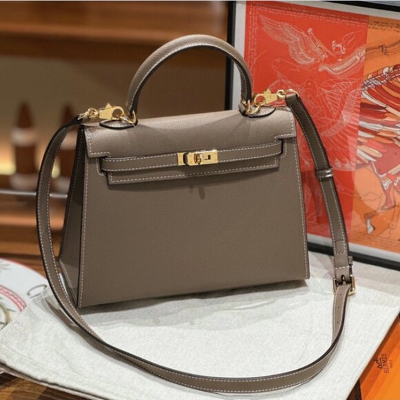 Handbags - Elephant Gray Genuine Leather crossbody bag/poochette